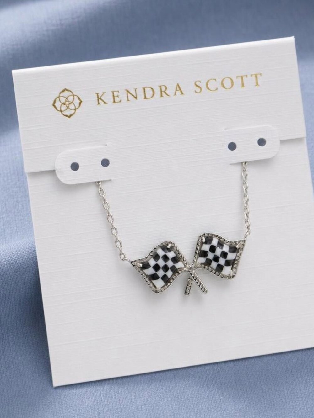 Kendra Scott Checkered Flag Silver Pendant Necklace